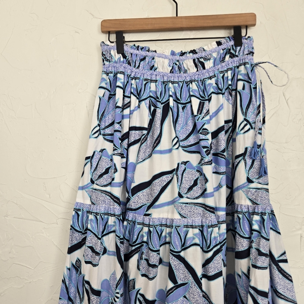 Omika Floral White Blue Boho Rosalita Maxi Skirt, S - Picture 8 of 11